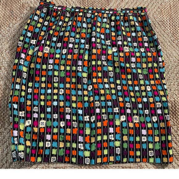 Vtg. Silk Assets Diane Von Furstenberg 100% silk skirt mod square pattern SZ 1X - Picture 3 of 8